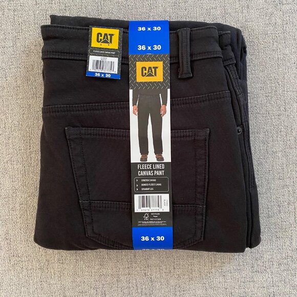 NEW Men's CAT Stretch Fleece Lined Straight Canvas Pant, Black 36x30, 36x32 - Picture 1 of 4